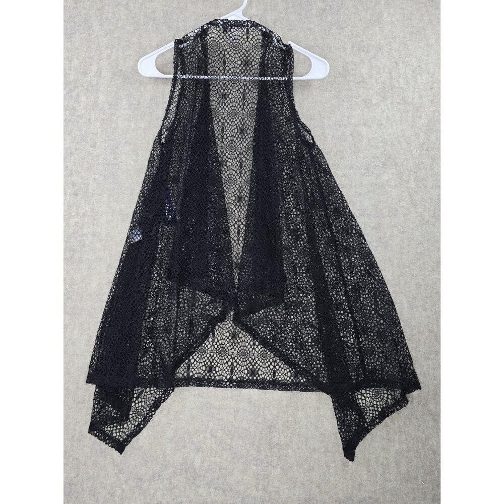 Nygård Women Open Front Black Lace Vest S 100% Nylon Lightweight Sleeveless - Picture 2 of 9
